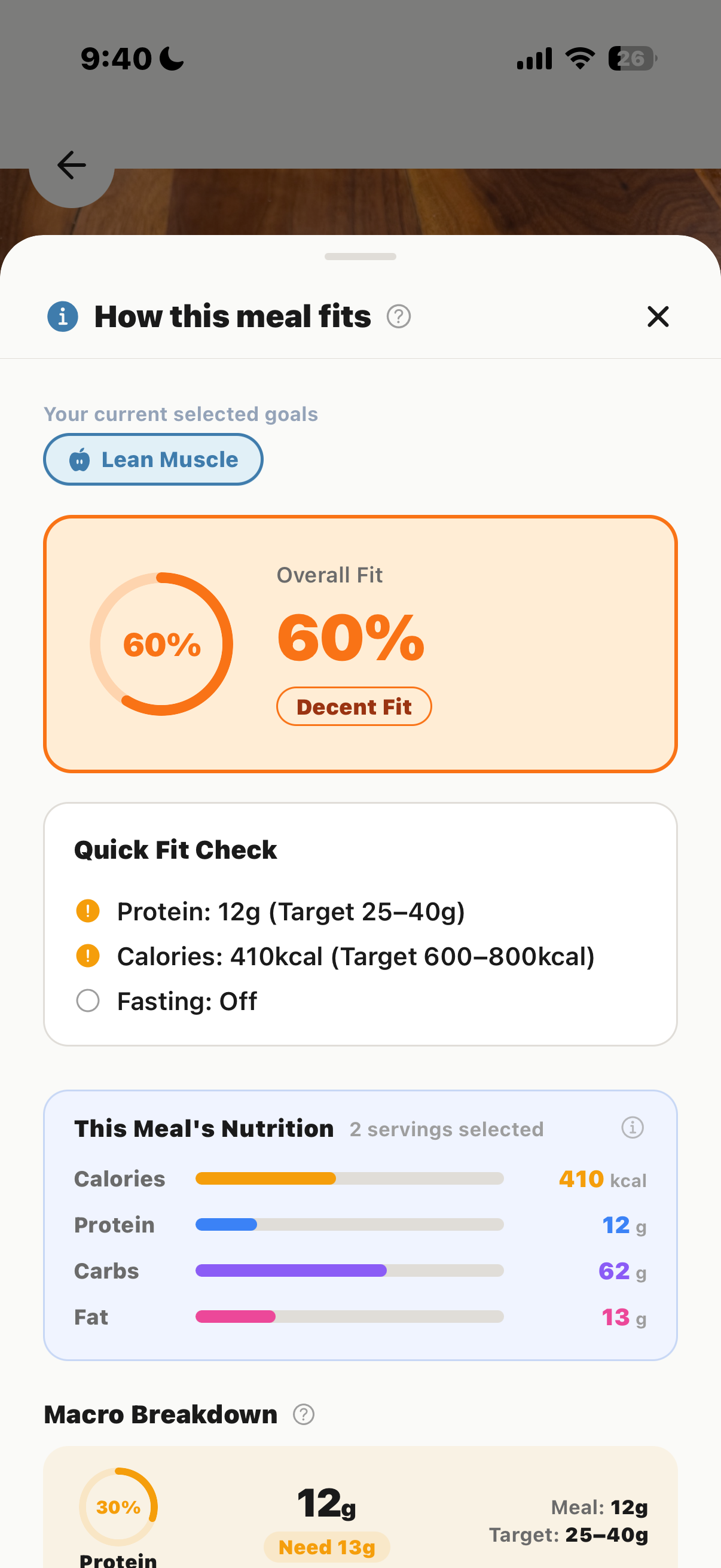 CookSnap recipe nutrition and macro tracking screen
